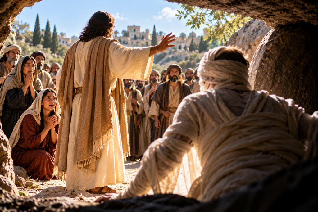 resurrection at the tomb entrance